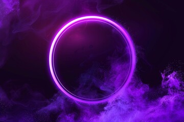 vector purple circle in cloud of smoke on black background vector realistic illustration of round frame shimmering