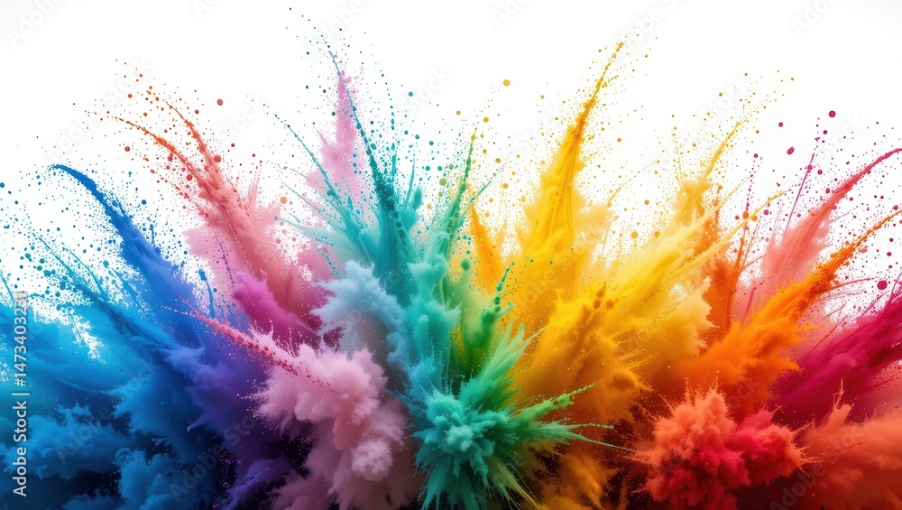 Poster dynamic colorful splash of vibrant powder in an abstract artistic explosion