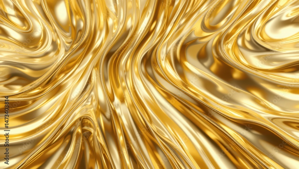 Poster elegant golden metallic texture with smooth waves and glossy finish in an abstract design