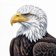 Obraz premium Detailed digital painting of a majestic bald eagle with sharp eyes on a clean white background.