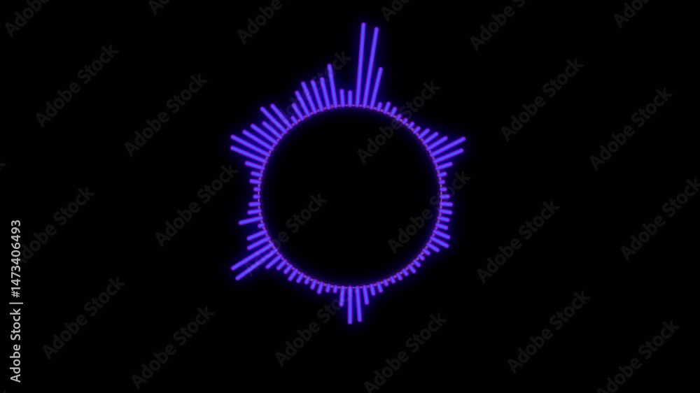 Poster circular colorful rhythmic audio frequency on black background, circular interface audio spectrum wa