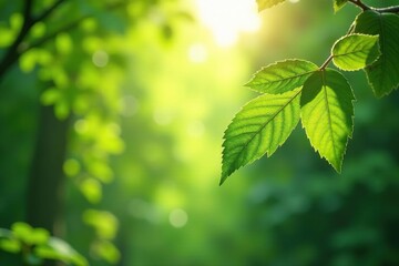 Obraz premium Close-up of peaceful nature scene, leaves rustling gently in the breeze, sunlight dappling through foliage , organic, peace