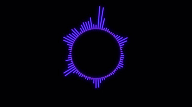 circular colorful  rhythmic audio frequency on black background, circular interface audio spectrum waves with alpha channel.