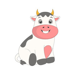 Cute Baby Cow Character. Vector Cartoon Illustration.