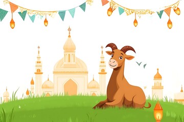 Obraz premium Eid al-Adha bakrid Muslim holiday sacrifice day graphic decoration kurban bayrami month lamb sheep vector illustration Islamic religious banner design