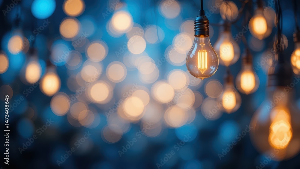 Aufkleber illuminated light bulbs creating soft blue bokeh background in a creative atmosphere