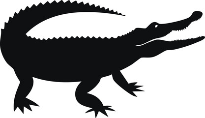 Fototapeta premium Vector Silhouette Design of a Full Black Alligator or Crocodile in Minimalist Style – Simple Reptile Graphic Illustration on White Background