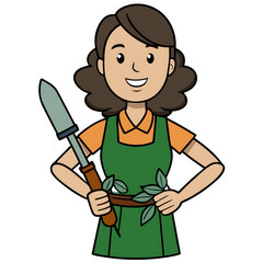 Woman posing with hedge shears on white background