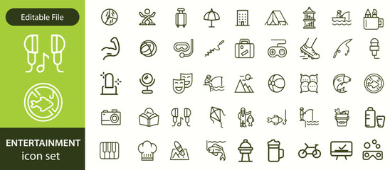 Entertainment set of web icons in line style. Lifestyle and Entertainment icons for web and mobile app. Theater, cinema, video, dance, theater, game. Vector illustration
