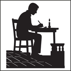 Fototapeta premium Man Writing Poetry by Candlelight on Rooftop