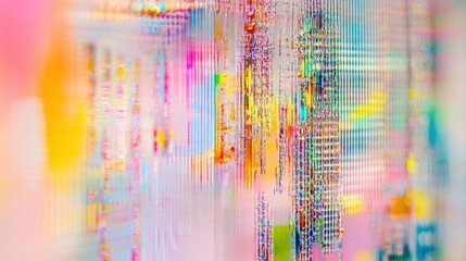 Abstract Colorful Digital Glitch Art with Vibrant Hues and Soft Focus Backgrounds
