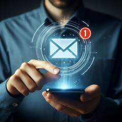 Person interacting with email icom , with one notification 