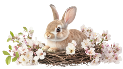 rabbit in the grass isolated on white background 