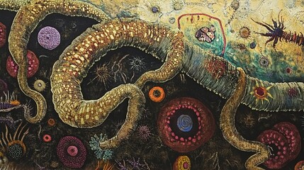 Fototapeta premium Symbiosis and Collaboration Represented by Soil Worm. Illustrating Organisms Working Together to Sustain Earth's Equilibrium.