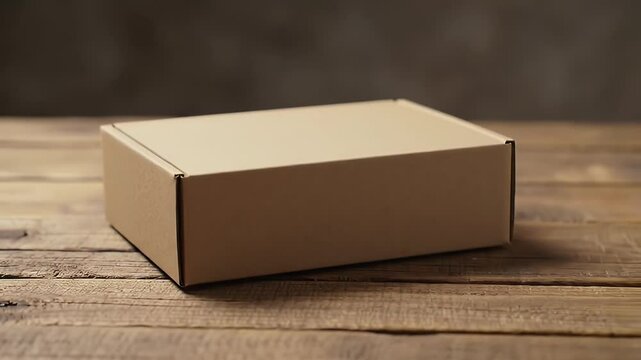 Empty cardboard box on wooden table