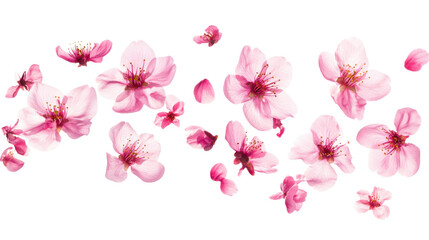 Flying and Falling Cherry Blossom Flowers Isolated on Transparent Background for Spring, Nature, and Floral Design Concepts
