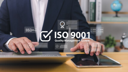 ISO 9001 Standard certification standardisation quality control concept, Certified and quality,...