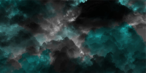 Dark Teal Green and Black Abstract Texture Background.  Teal Smoke on Black Background A Dramatic Image of Teal Colored Smoke or Fog Against a Dark Black Background. Dark clouds with lightning.