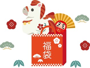 年賀2026　年賀状2026　馬　午　土鈴　福袋　初売り　干支　かわいい　飾り　あしらい　イラスト