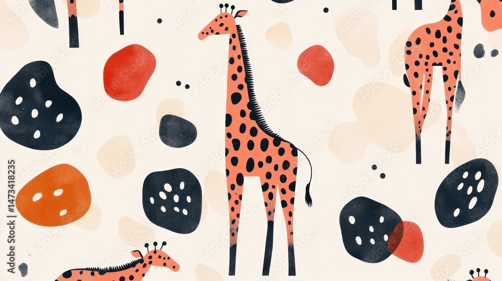 Poster giraffe pattern with abstract shapes