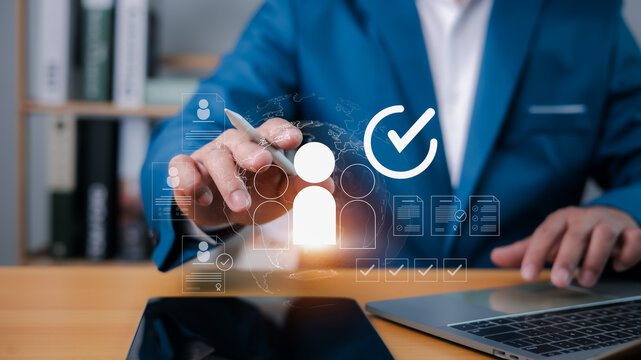 Human Resources, HRM, HR Manager show manager icon and employee for leadership services, HRD leading organization in recruiting and prospecting, Building a strong team, Concept of choose job staff.