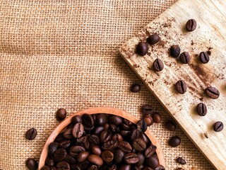 coffee beans on burlap