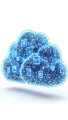 A stylized cloud with multiple data symbols embedded within it, representing cloud storage or computing
