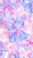 Abstract 3D render of iridescent flowers in pastel pink and blue hues