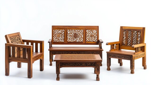 Sheesham wood furniture isolated on white background