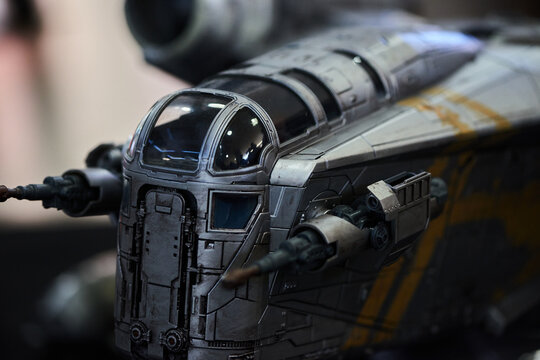 Razor Crest ST-70 ship figure displayed in San Salvador on May 4, 2025 for Star Wars Day celebrations.