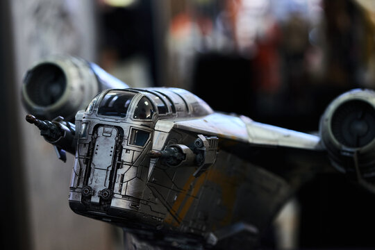 Razor Crest ST-70 ship figure displayed in San Salvador on May 4, 2025 for Star Wars Day celebrations.