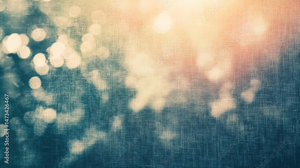 Poster abstract background with bokeh lights and textured overlay in shades of blue and beige color palette