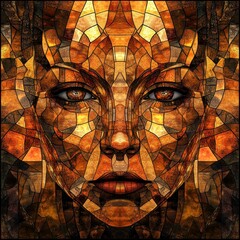 Abstract Mosaic Portrait Woman in Warm Earth Tones