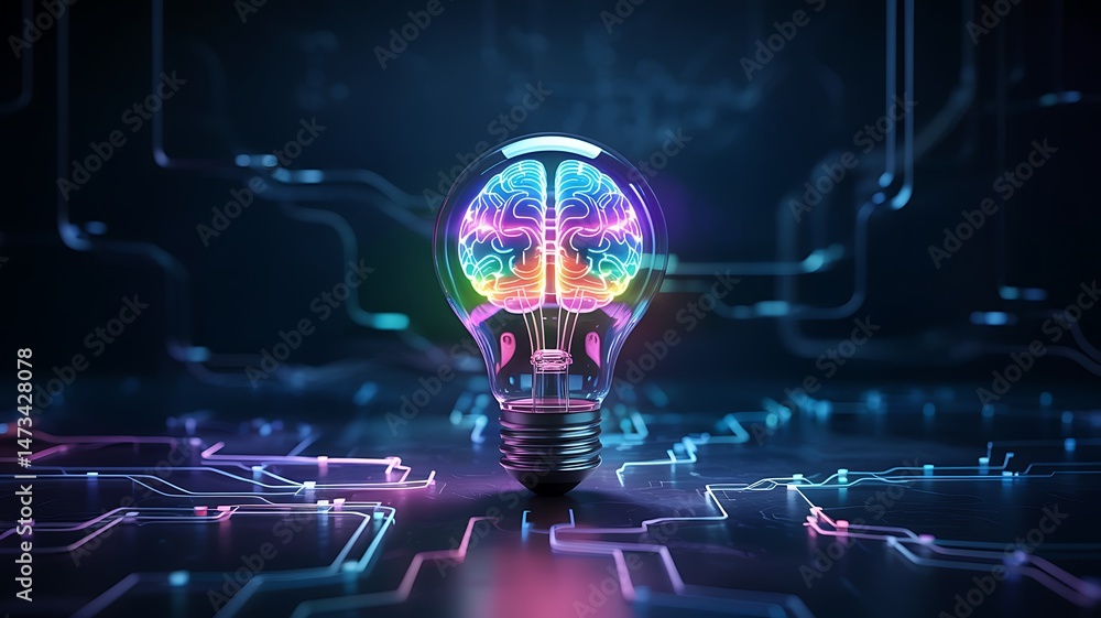 Aufkleber illuminating ideas a conceptual visualization of the intersection between human brainpower and techn
