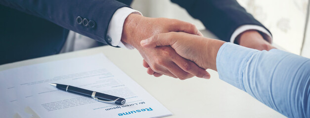 Banner Trust honesty business customer handshake together promise partner. Panorama Businessman...