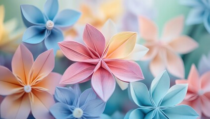 Fototapeta premium Delicate paper flowers in pastel hues