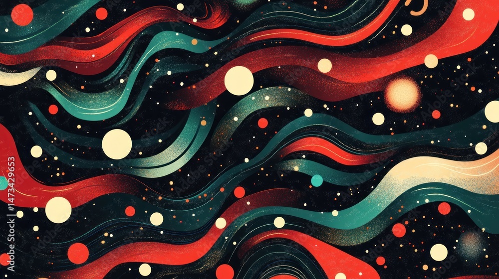 Aufkleber abstract cosmic waves with vibrant colors and celestial elements