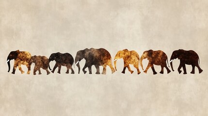 African elephant herd silhouette