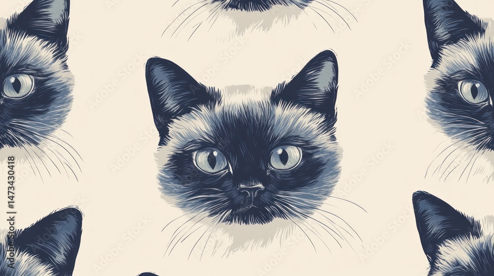 Poster Siamese cat faces repeating pattern