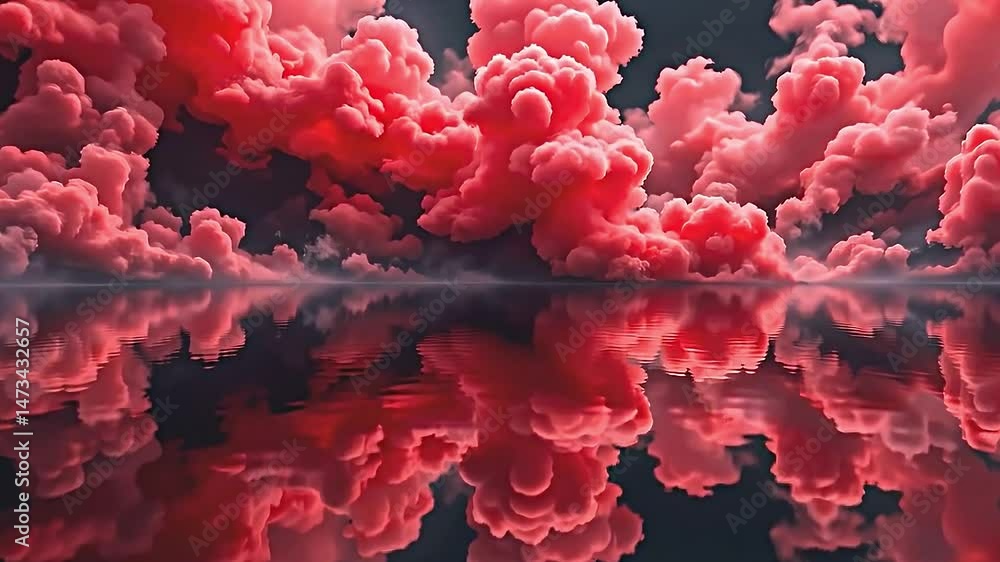 Aufkleber scene of vibrant red clouds floating against dark almost black sky. these clouds appear to state of 