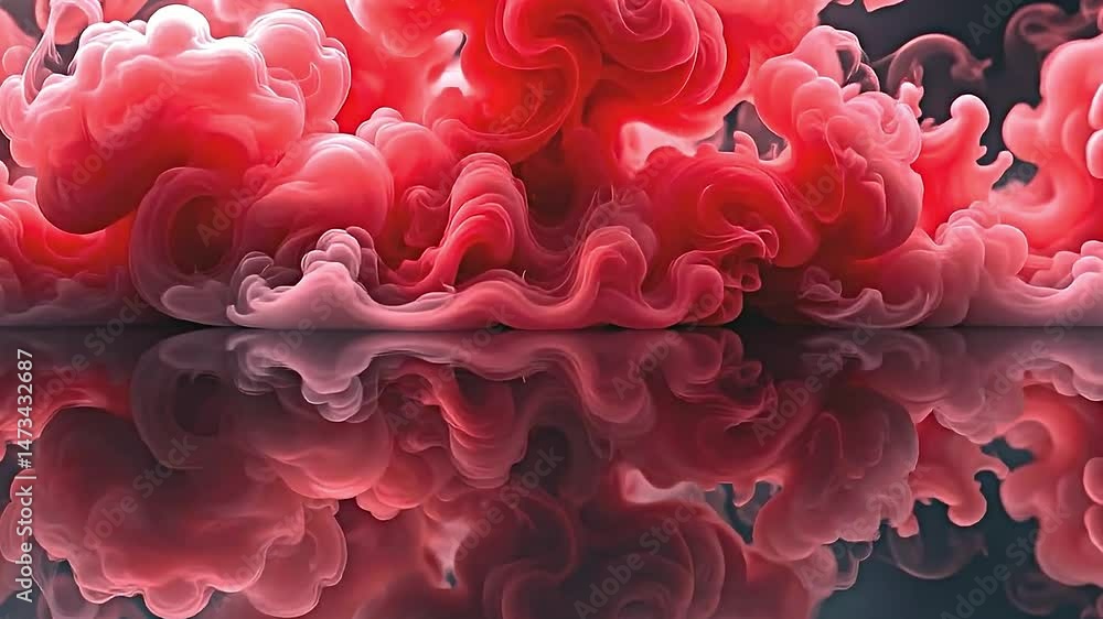 Fototapete visual of swirling red smoke-like patterns that create ethereal dynamic effect. vibrant red hues ble