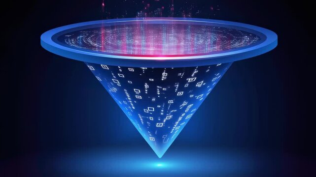 Glowing digital funnel with data stream