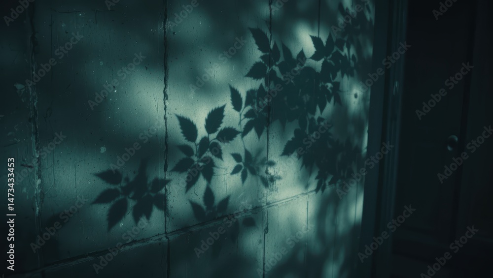 Aufkleber shadows of leaves projected on a textured wall creating a serene atmospheric effect