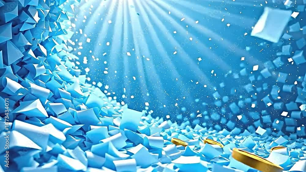 Fototapete dynamic visually striking scene filled numerous blue geometric shapes resembling cubes pyramids arra