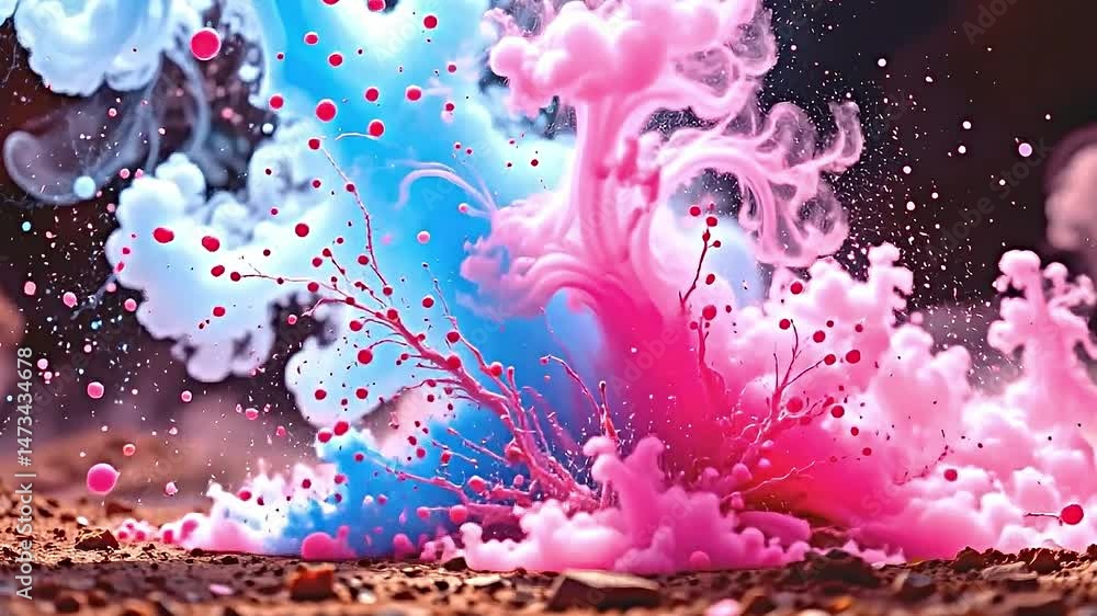 Fototapete vibrant dynamic scene where burst of colorful ink-like splashes of blue pink dominate frame. vivid c