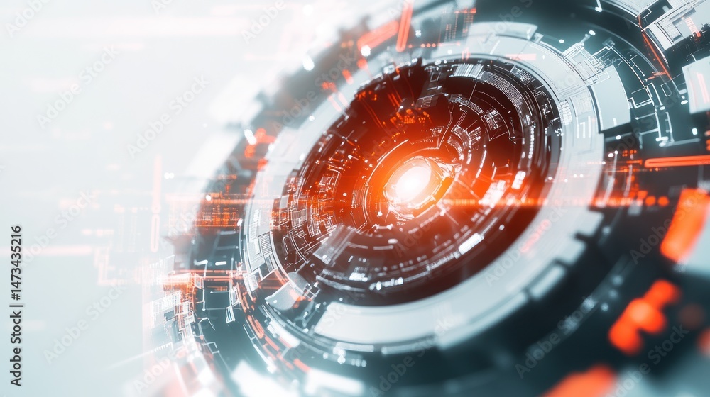 Poster abstract technological design, intricate circular mechanism