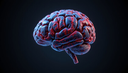 Detailed brain with intricate textures and dark background creates striking visual