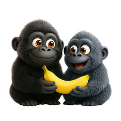 Fototapeta premium PNG Adorable gorillas sharing banana