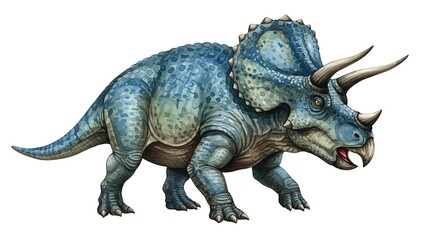 Obraz premium Majestic Triceratops: Teal Hues and Intricate Detail in a Paleontological Illustration