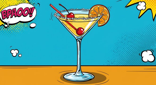 Vibrant Pop Art Cocktail: Sun-Kissed Martini Illustration